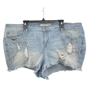 Torrid Plus Size 24 Embellished Cutoff Denim Shorts – Faux Pearls, Distressed